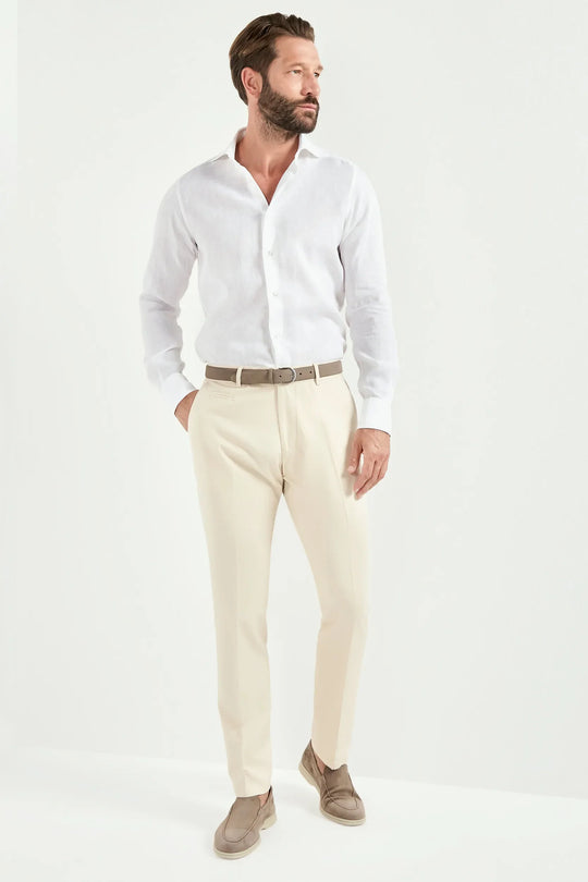 Beige cotton and linen Garda trousers - Made in Italy