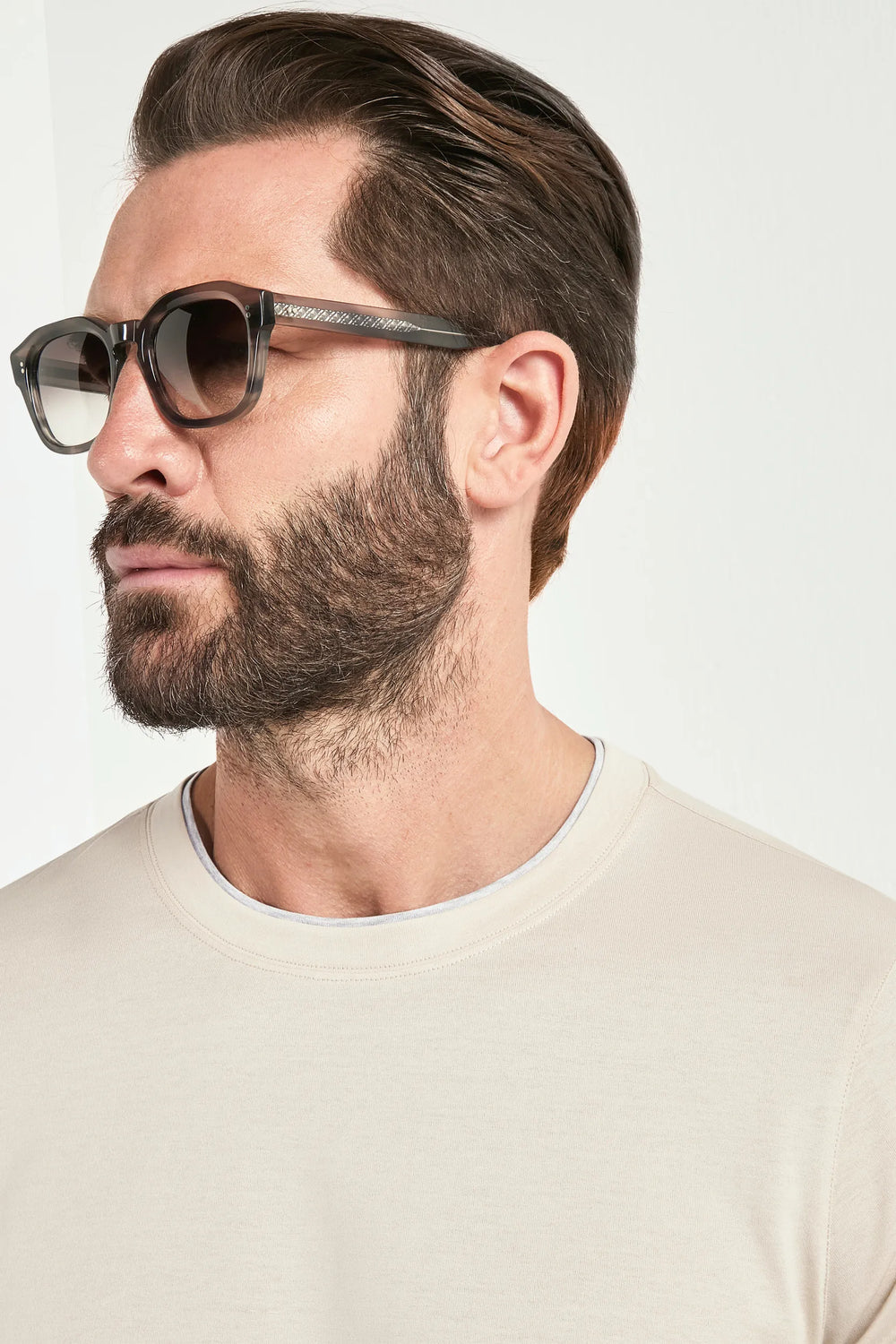 Beige cotton t-shirt with collar detail - Made in Italy