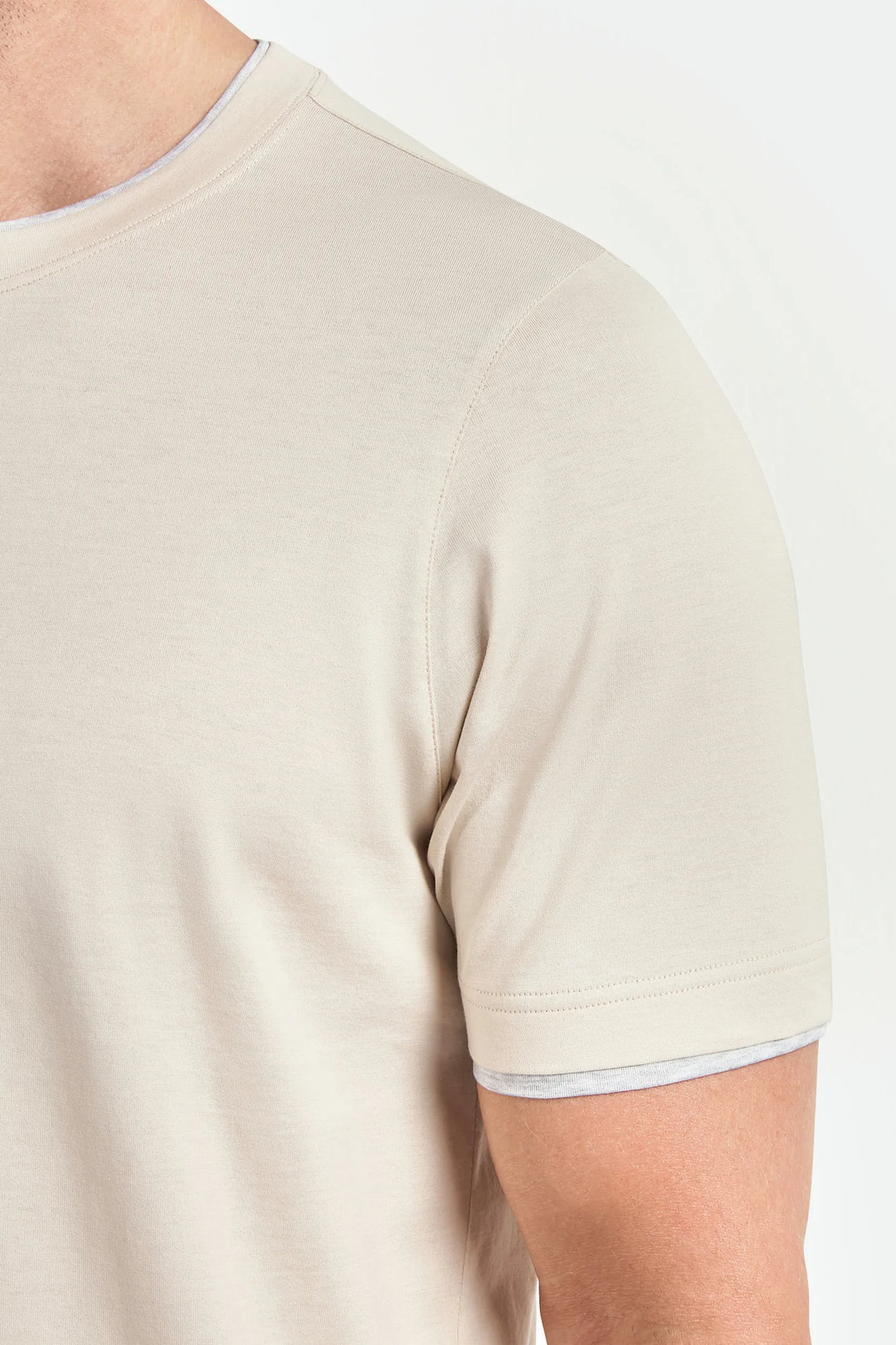Beige cotton t-shirt with collar detail - Made in Italy