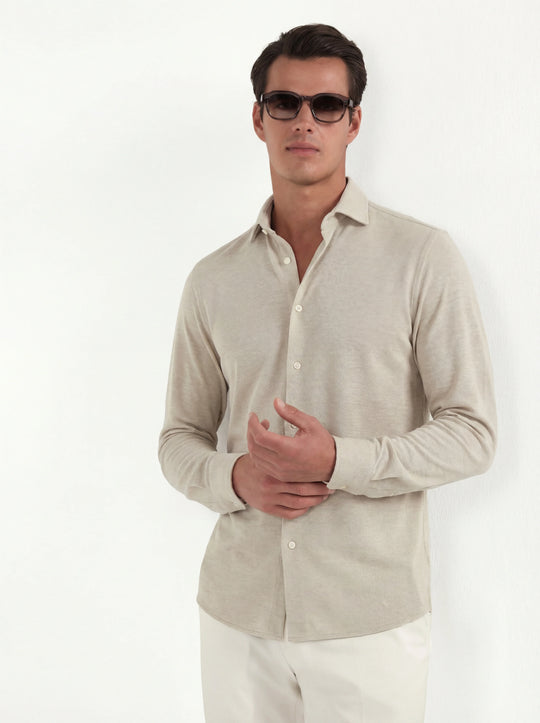 Beige jersey merino shirt - Made in Italy