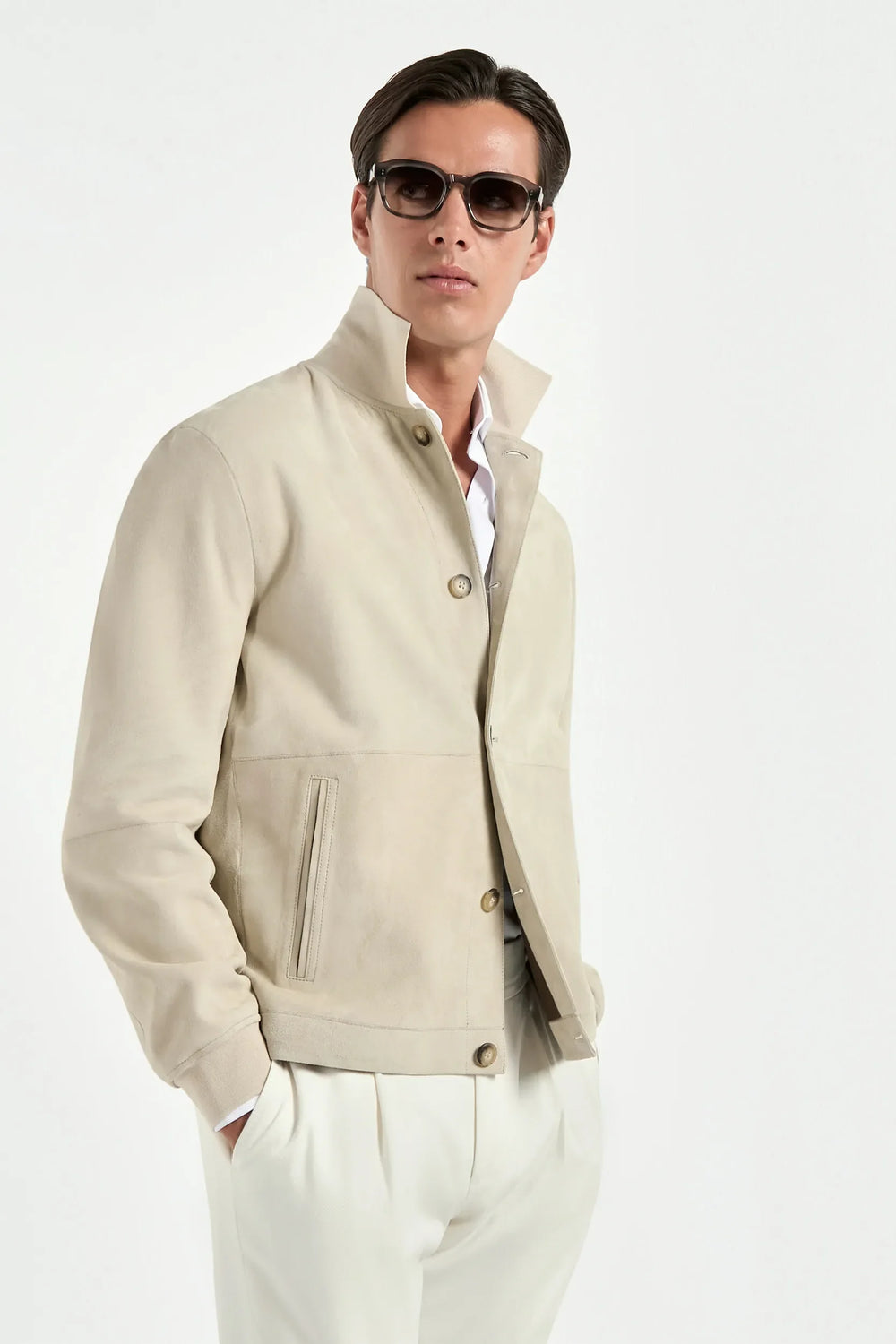 Beige suede bomber - Made in Italy