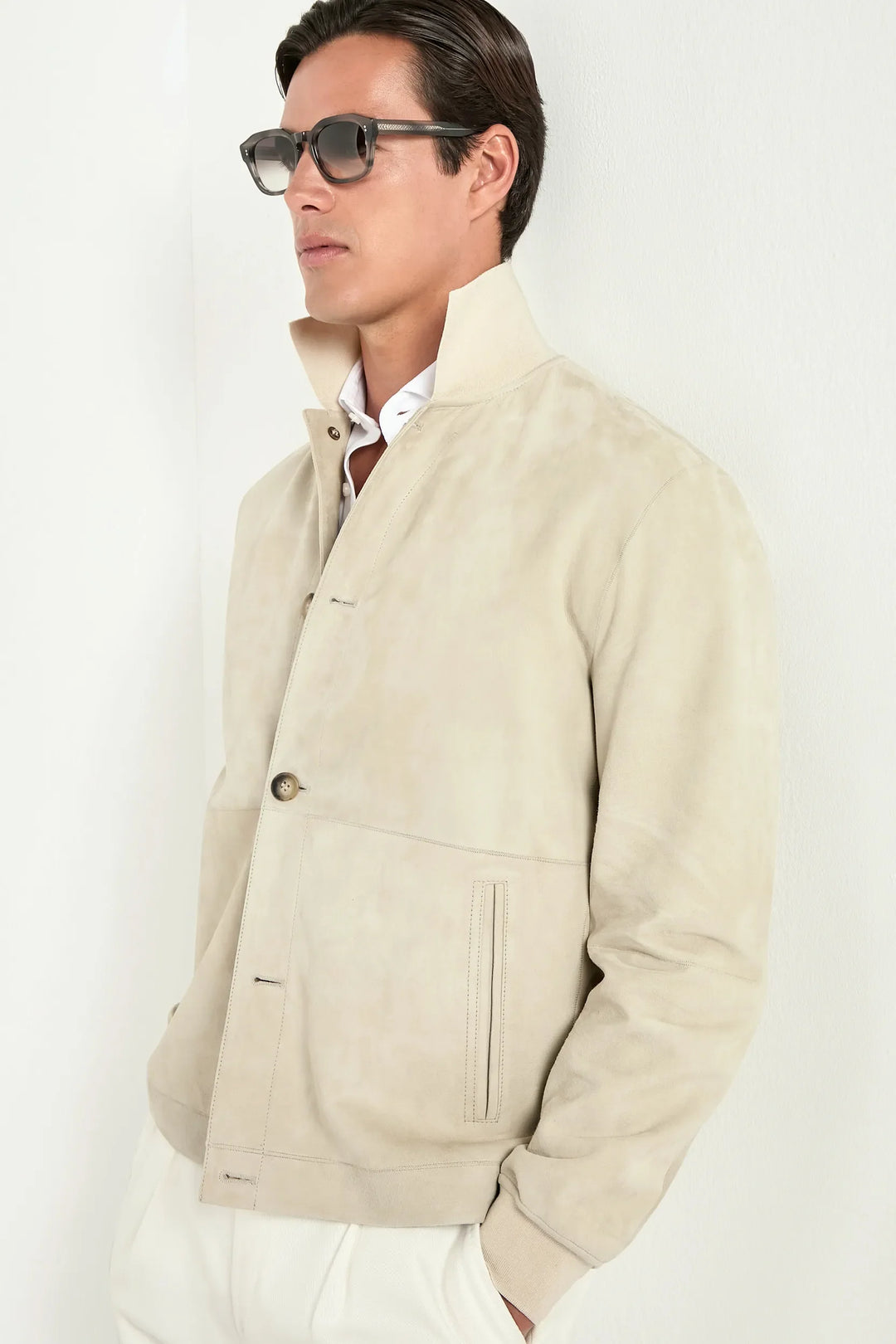 Beige suede bomber - Made in Italy