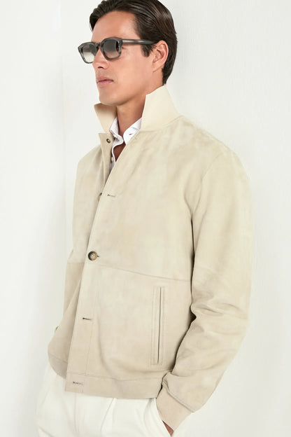 Beige suede bomber - Made in Italy