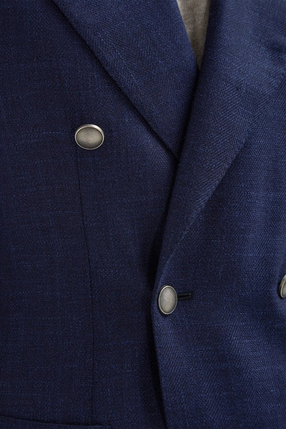 Blue herringbone double breasted jacket - Made in Italy