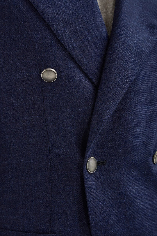 Blue herringbone double breasted jacket - Made in Italy