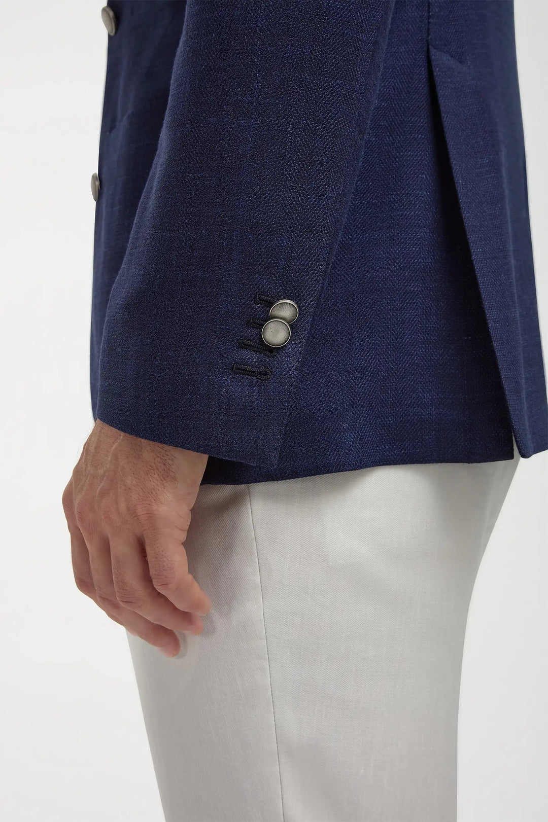 Blue herringbone double breasted jacket - Made in Italy