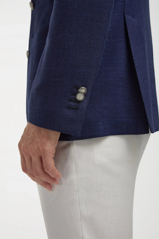 Blue herringbone double breasted jacket - Made in Italy
