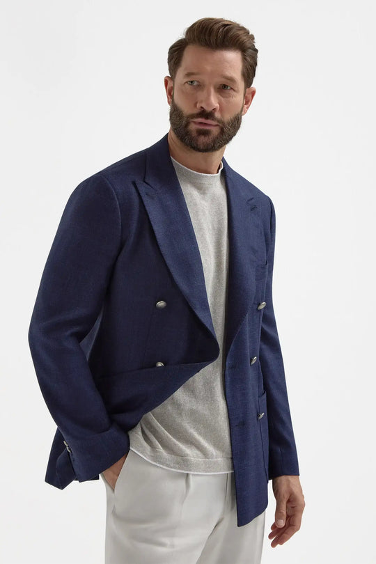 Blue herringbone double breasted jacket - Made in Italy