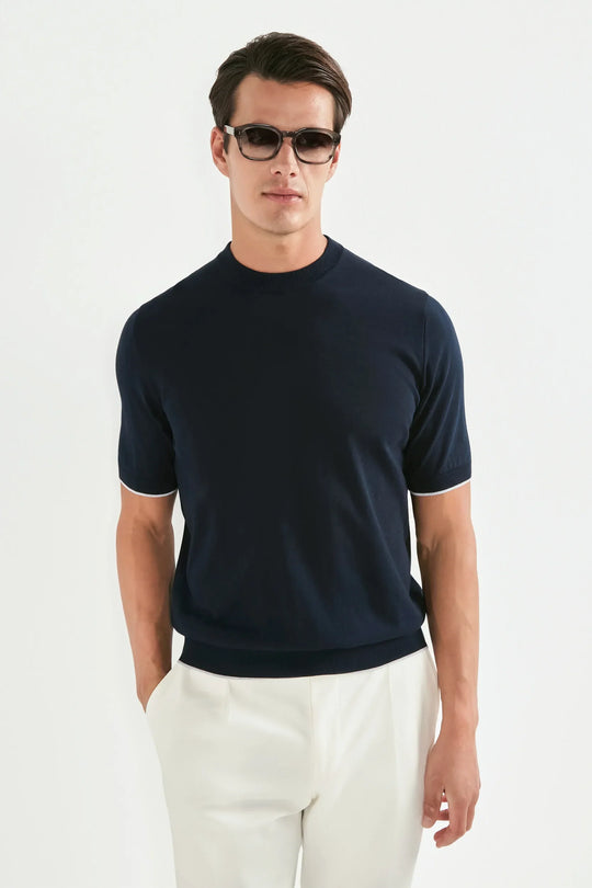 Blue high neck t-shirt - Made in Italy