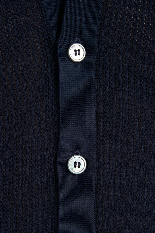 Blue knitted polo cardigan - Made in Italy