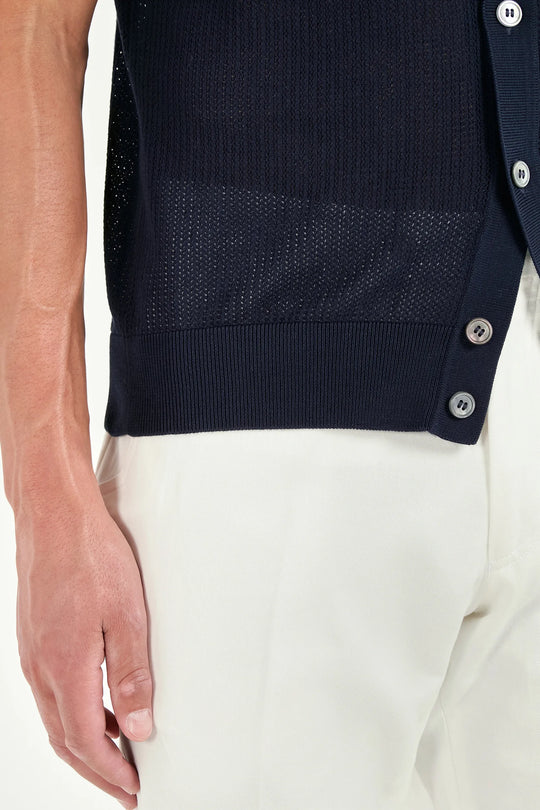 Blue knitted polo cardigan - Made in Italy