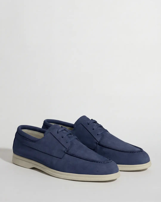 Blue nabuk boat loafers - Made in Italy