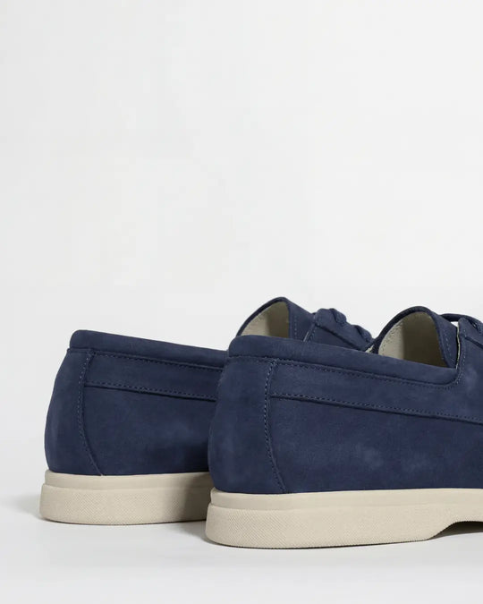 Blue nabuk boat loafers - Made in Italy
