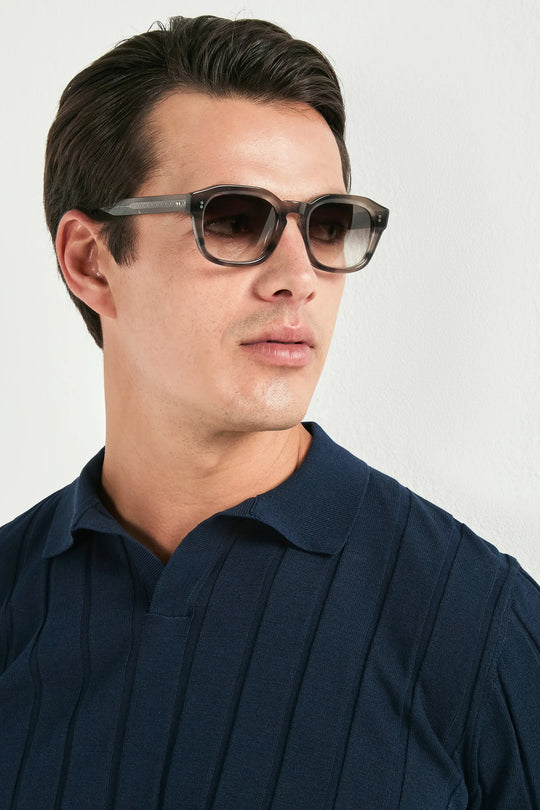 Blue ribbed polo - Made in Italy
