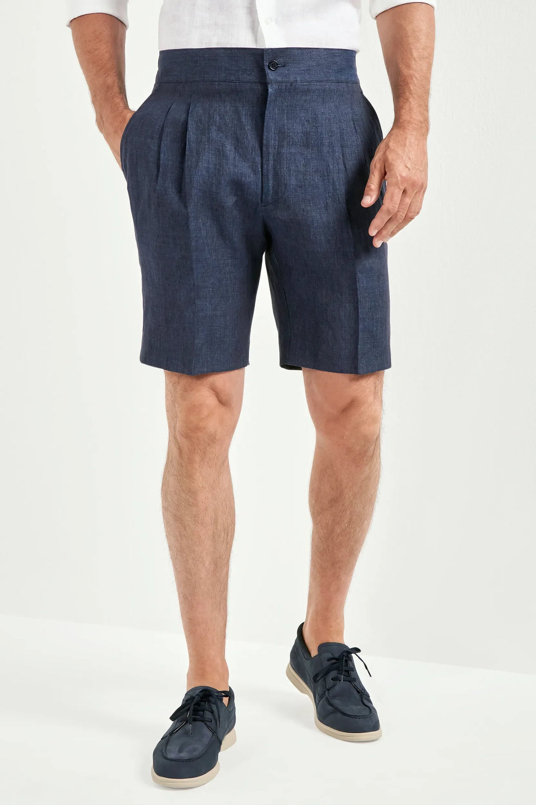 Denim blue linen relaxed shorts - Made in Italy