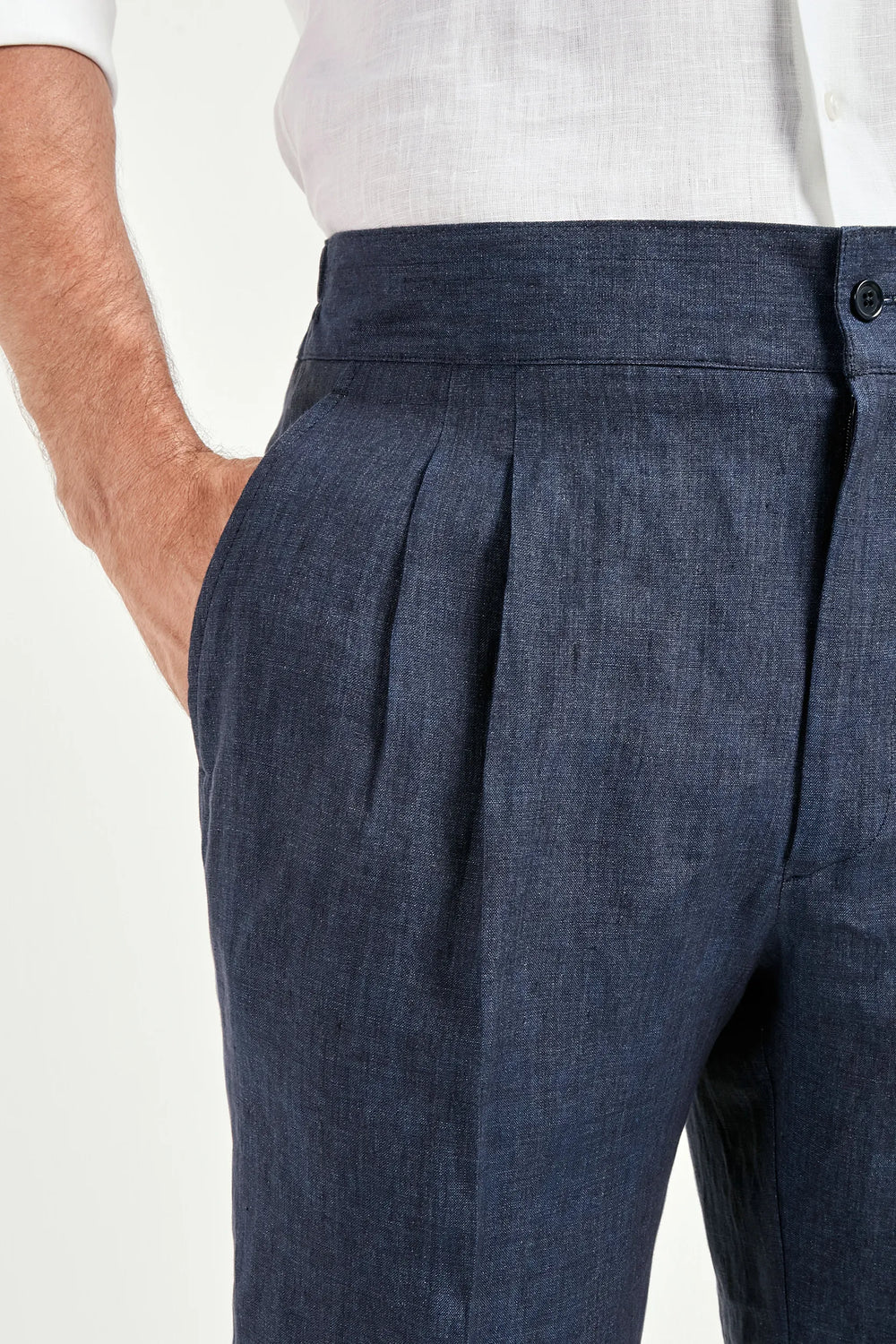 Denim blue linen relaxed shorts - Made in Italy