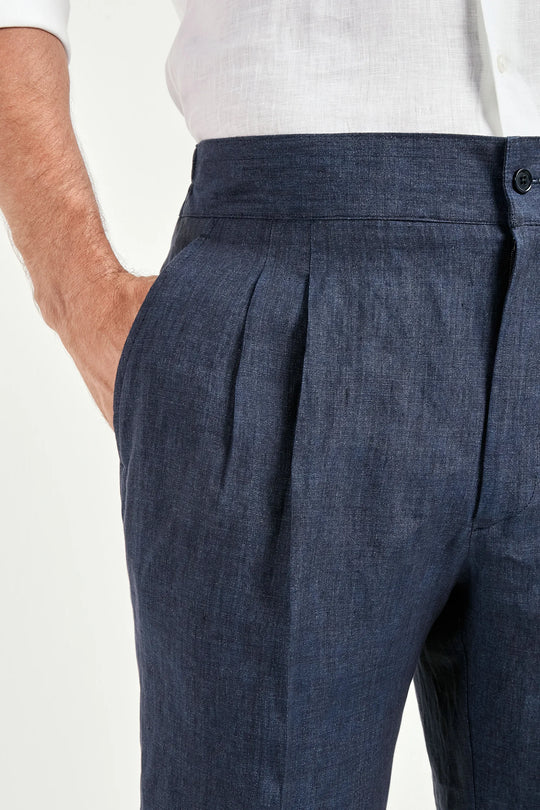 Denim blue linen relaxed shorts - Made in Italy