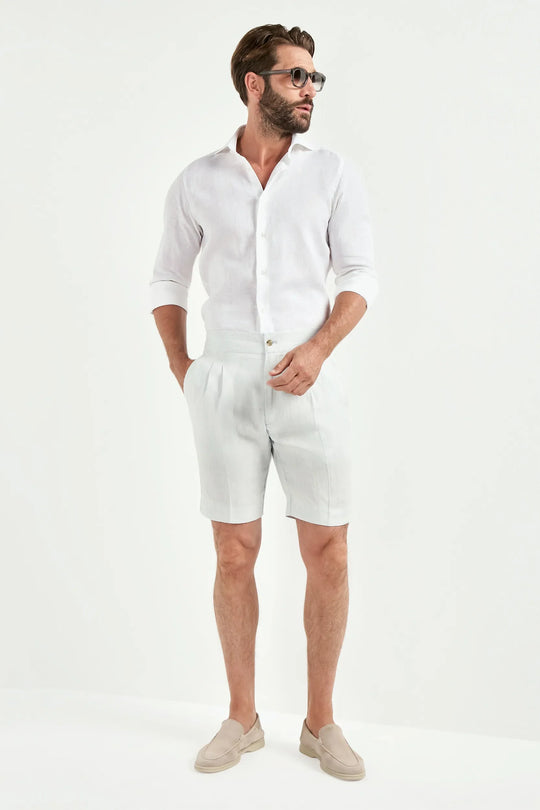 Ice blue linen relaxed shorts - Made in Italy