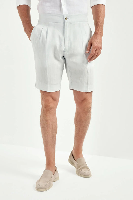 Ice blue linen relaxed shorts - Made in Italy