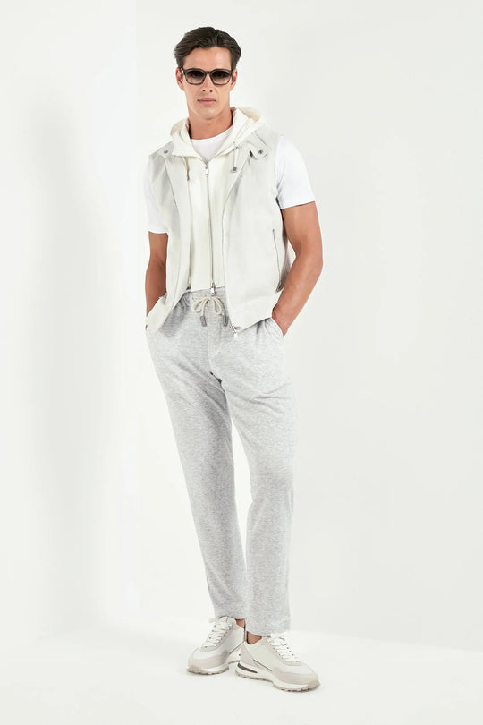 Ice grey linen and cotton hooded vest - Made in Italy