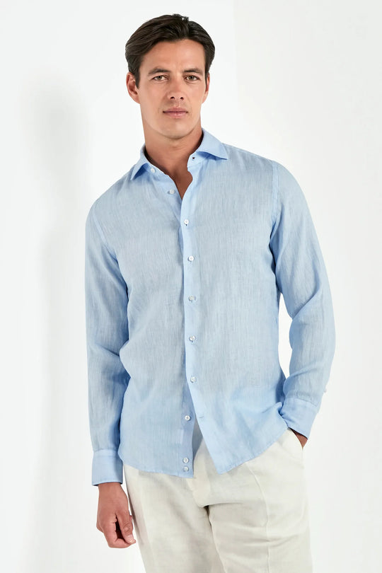 Light blue garment dyed linen shirt - Made in Italy