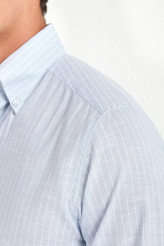 Light blue striped chambray button down shirt - Made in Italy