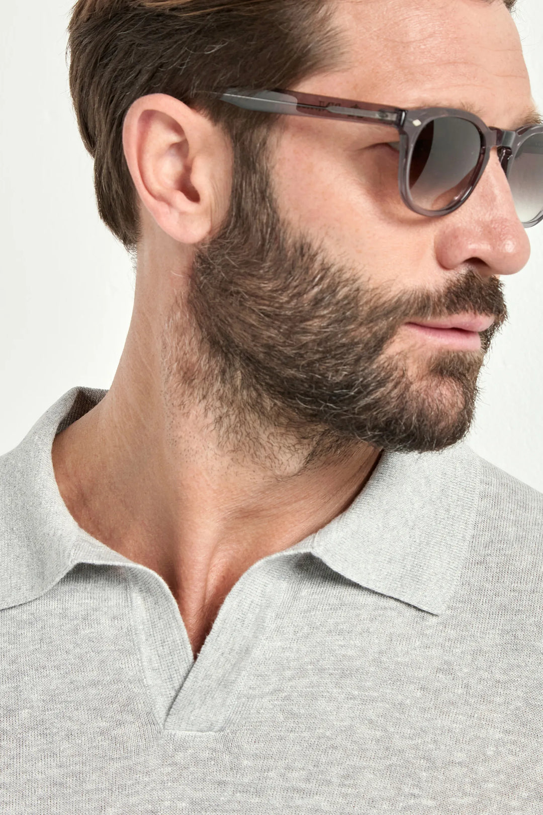 Light grey cotton and linen polo - Made in Italy