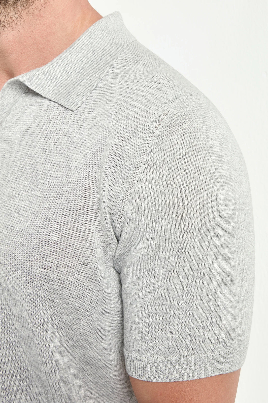Light grey cotton and linen polo - Made in Italy
