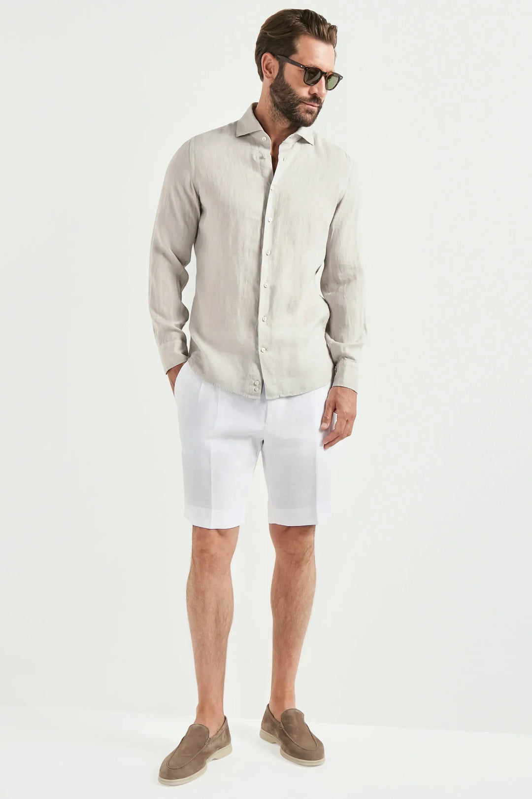 Light stone garment dyed linen shirt - Made in Italy