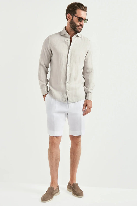 Light stone garment dyed linen shirt - Made in Italy