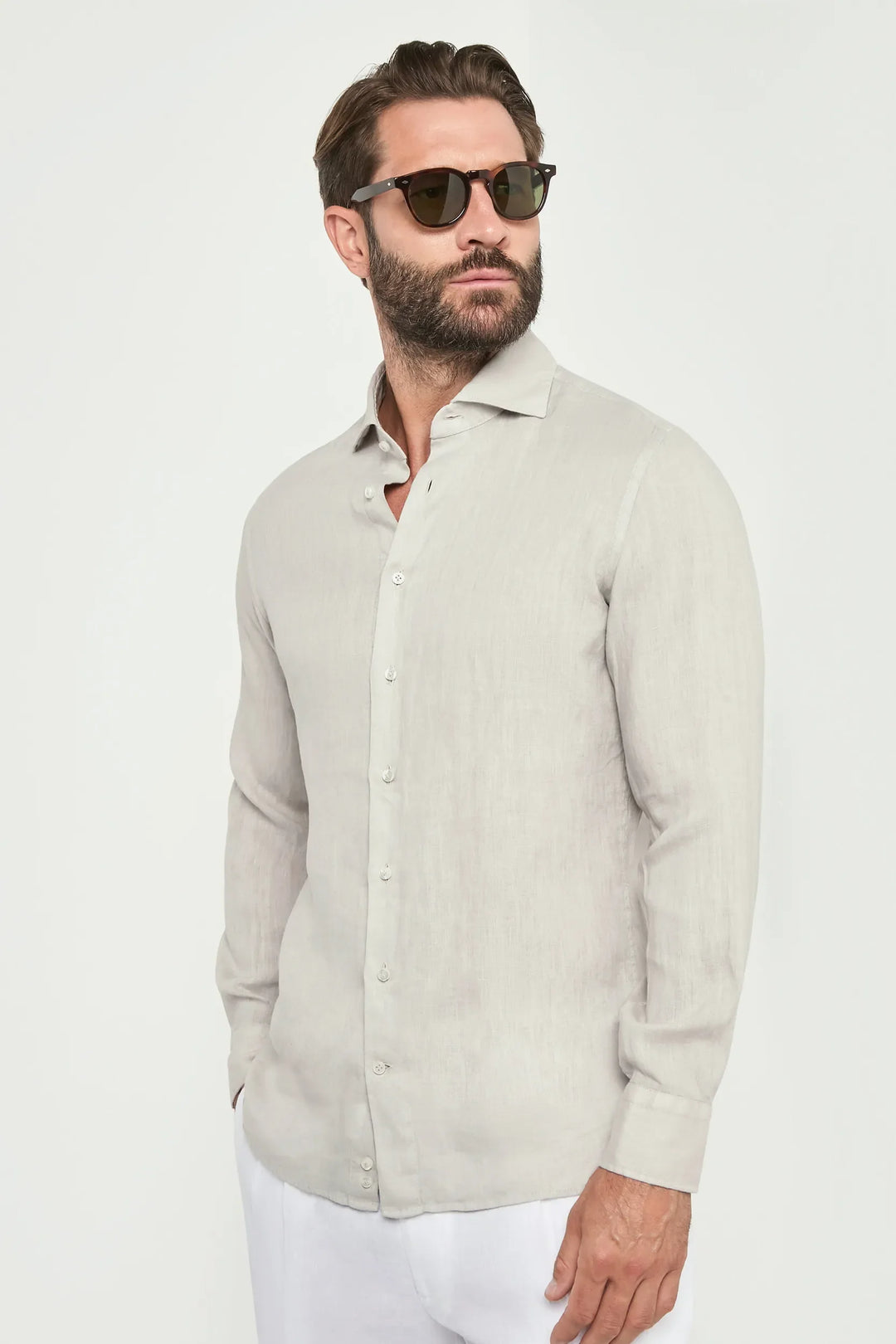 Light stone garment dyed linen shirt - Made in Italy