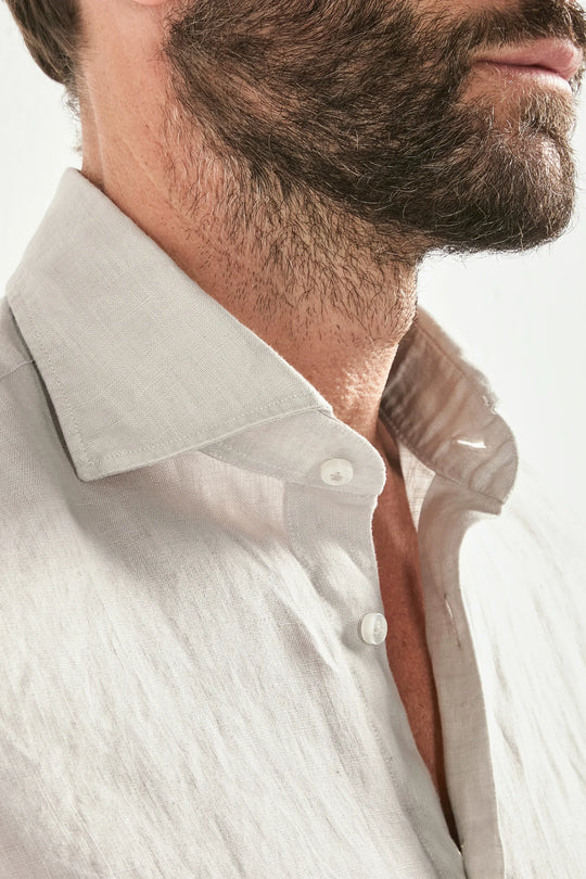 Light stone garment dyed linen shirt - Made in Italy