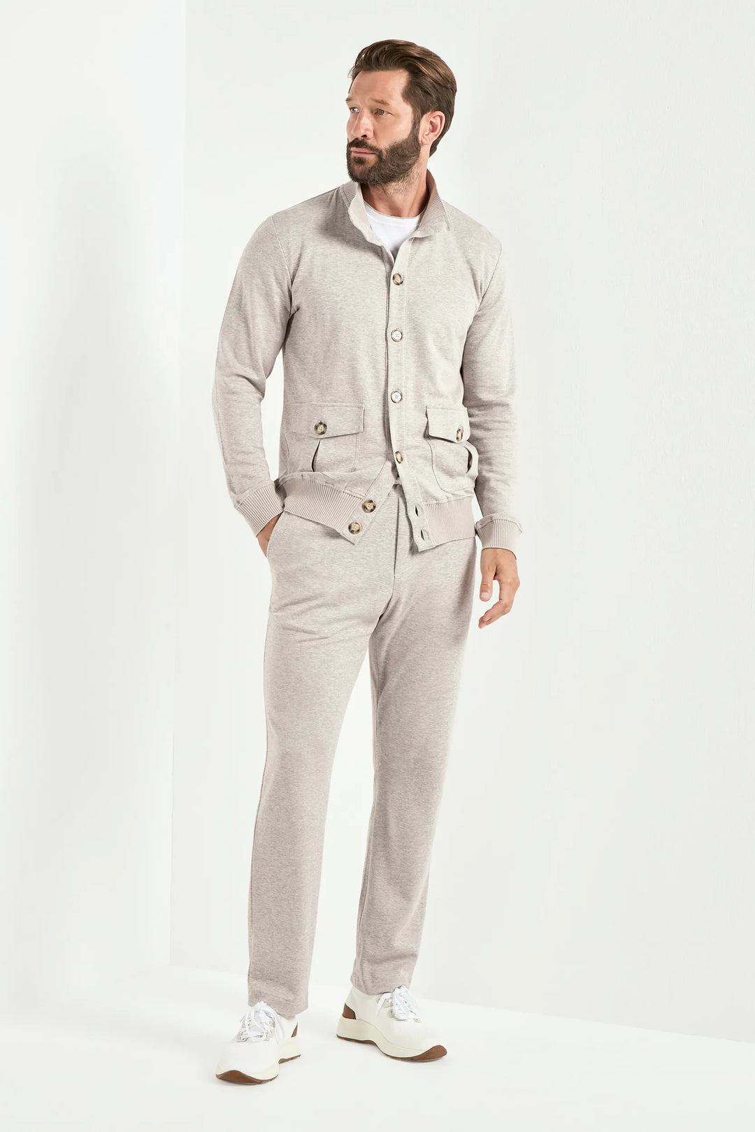 Light taupe jersey cardigan - Made in Italy