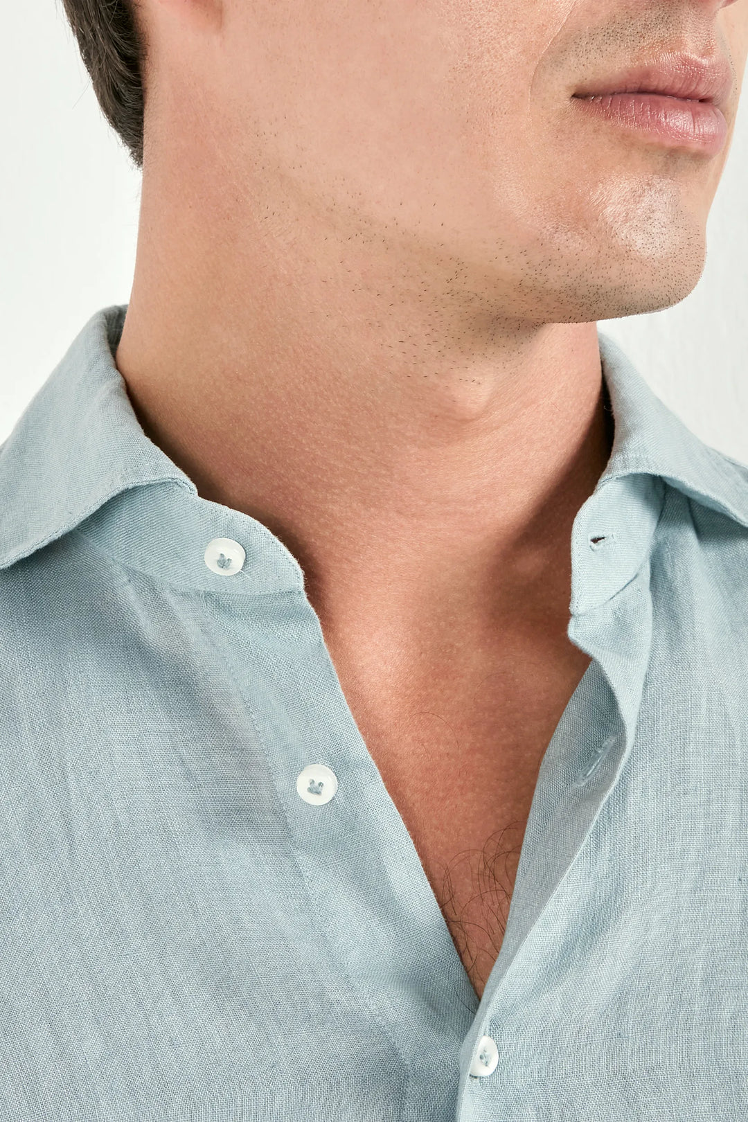 Light teal garment dyed linen shirt - Made in Italy