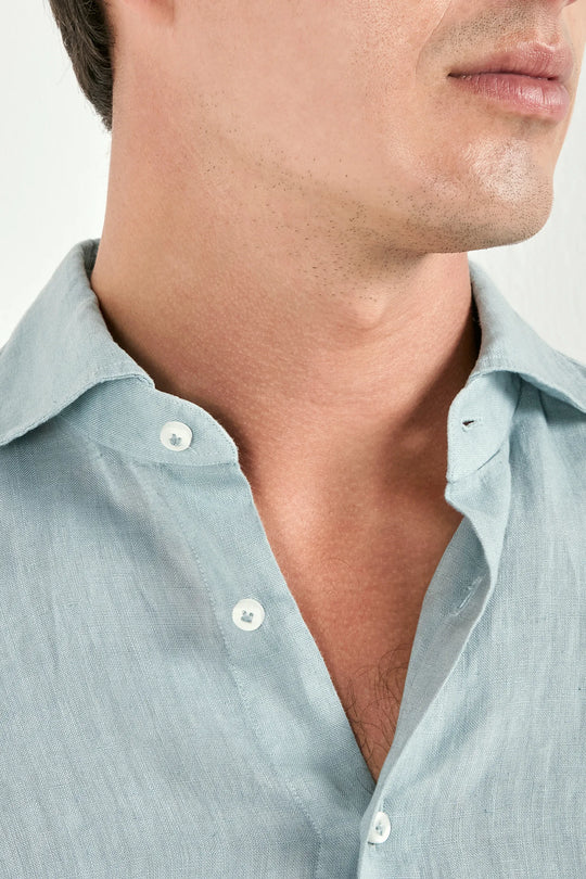 Light teal garment dyed linen shirt - Made in Italy