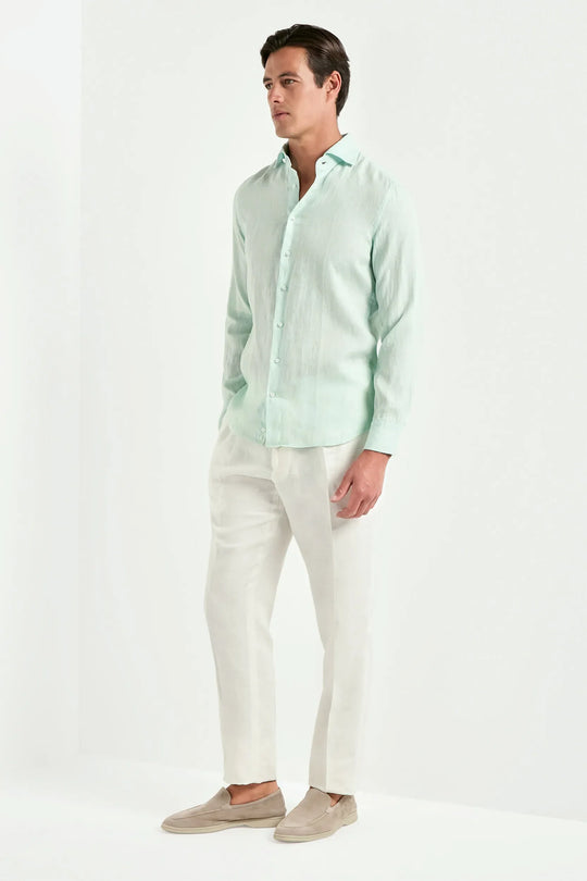 Mint garment dyed linen shirt - Made in Italy