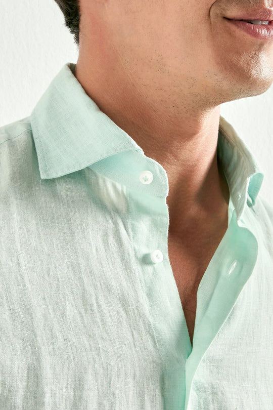 Mint garment dyed linen shirt - Made in Italy