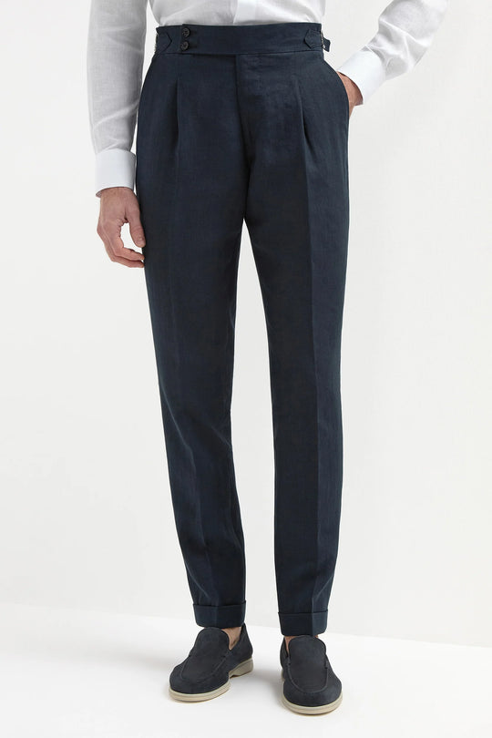 Navy blue linen Soragna trousers - Made in Italy