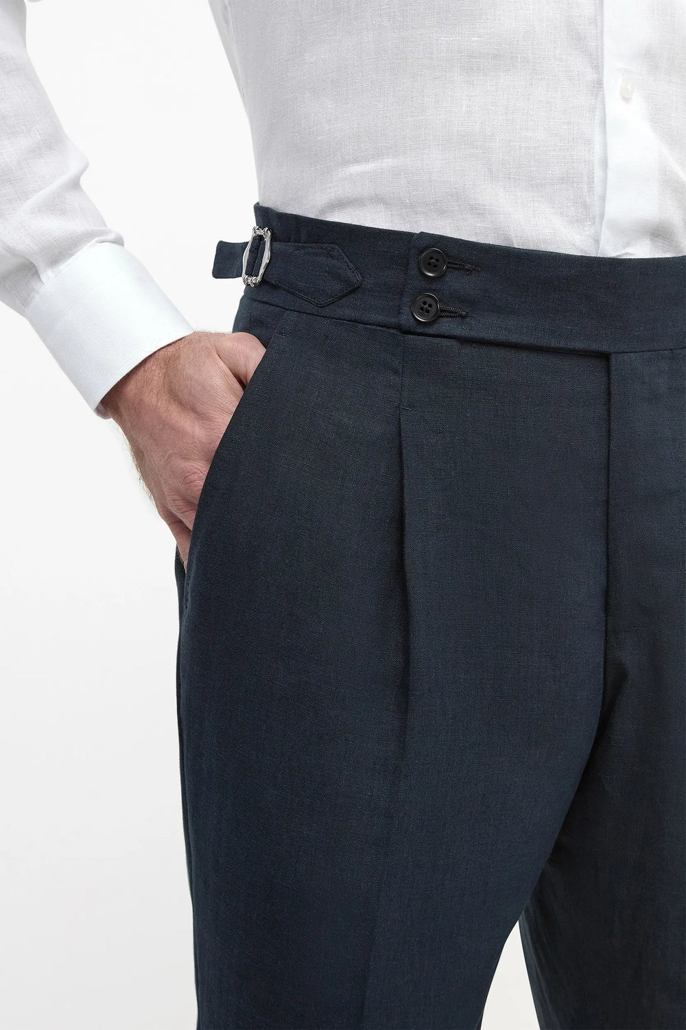 Navy blue linen Soragna trousers - Made in Italy