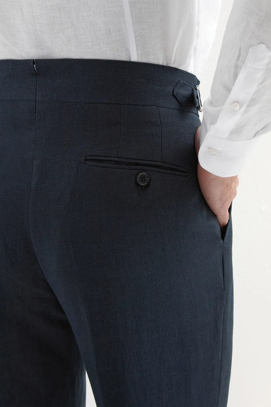 Navy blue linen Soragna trousers - Made in Italy