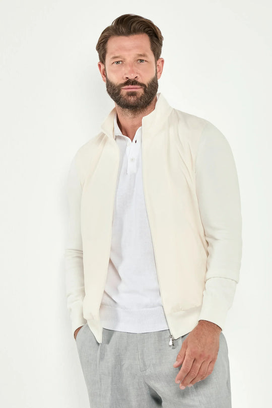 Off-white knit & nylon full zip - Made in Italy