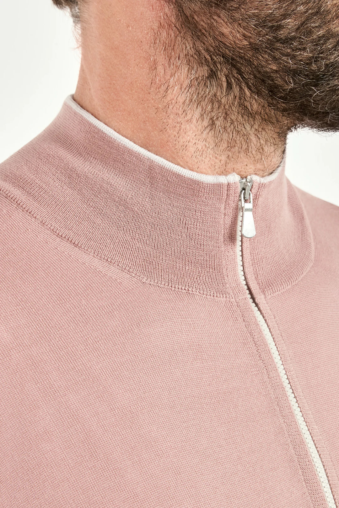 Old rose Tasmanian wool full zip cardigan - Made in Italy