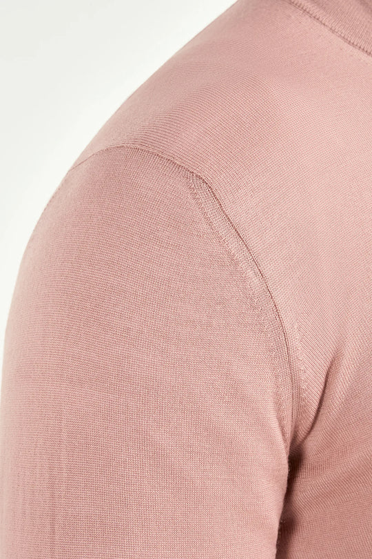 Old rose Tasmanian wool full zip cardigan - Made in Italy
