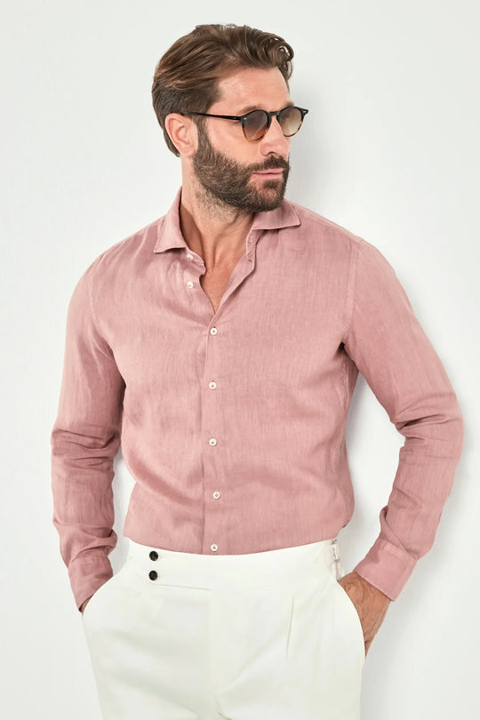 Old rose garment dyed linen shirt - Made in Italy