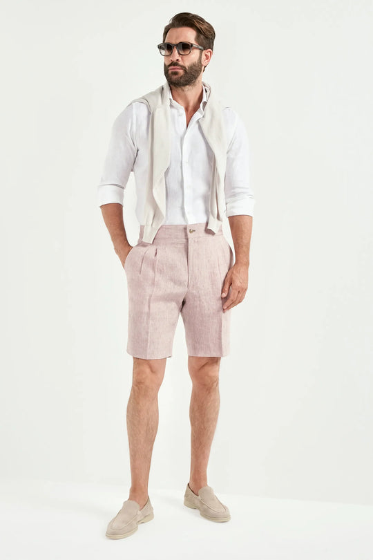 Old rose linen relaxed shorts - Made in  Italy
