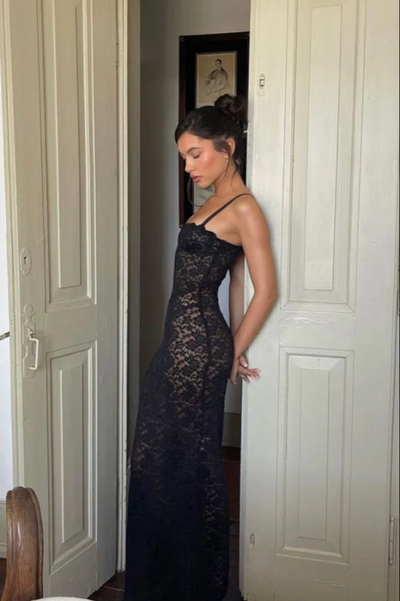 BÉRANGÈRE | ROBE LONGUE EN DENTELLE NOIRE