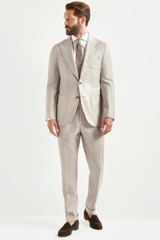 Sand wool silk and linen suit - Made in Italy