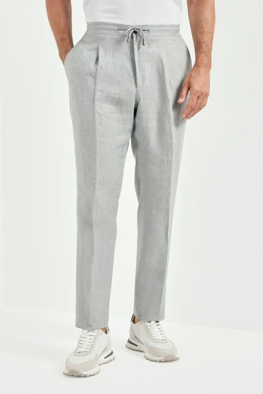 Sky grey linen Alassio trousers - Made in Italy