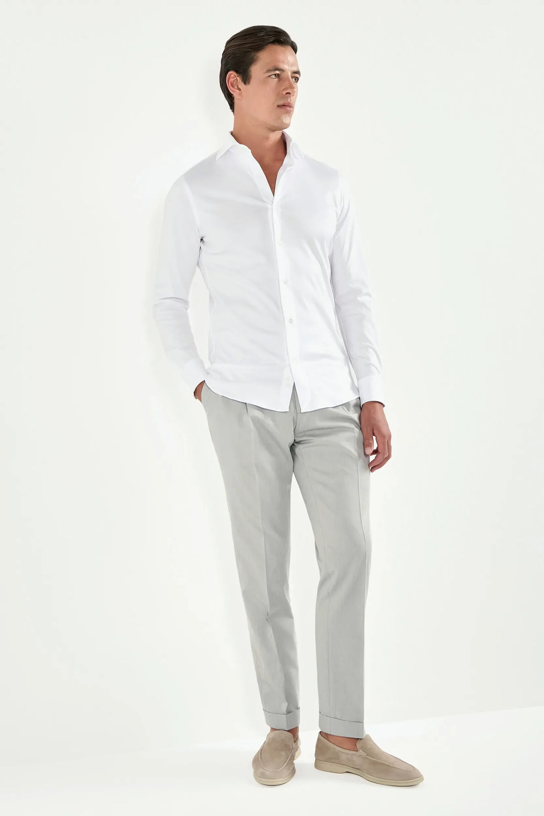 White mercerised cotton shirt - Made in Italy