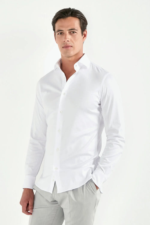 White mercerised cotton shirt - Made in Italy